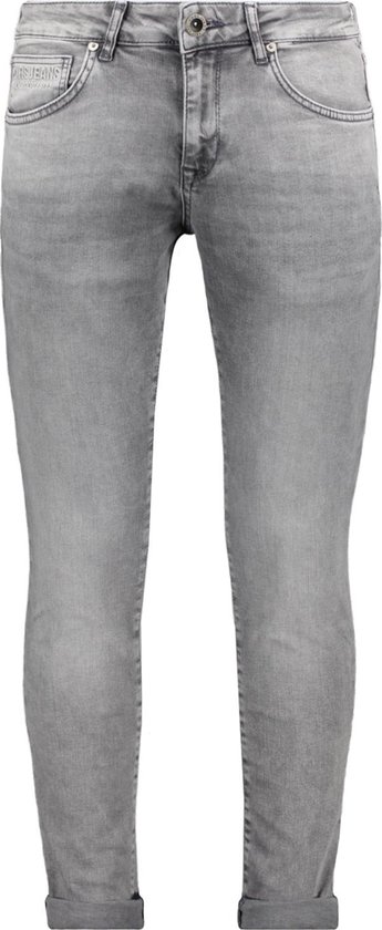 Grijze slim fit jeans voor heren, met broekzakken en omgeslagen broekspijpen.