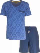 MEQ Heren Shortama - Pyjama Set - Korte Mouwen - 100% Katoen - Licht Blauw - Maat L