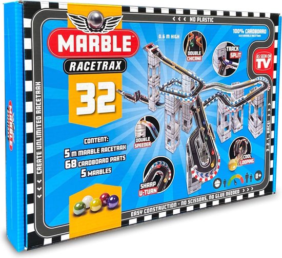 DW4Trading Marble Racetrax 32 - Racetrack - Ensemble de piste de marbre - 32 feuilles - 5 mètres