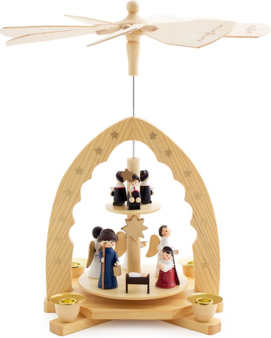 BRUBAKER Kerstpiramide van hout, piramide met koning, zanger van de ster, Maria, Jozef