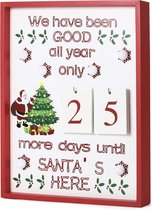 BRUBAKER Adventskalender - Countdown wandbord met kalenderbladen - Hout - Wit - met 6 LED-lampjes - 28 x 4 x 35,5 cm