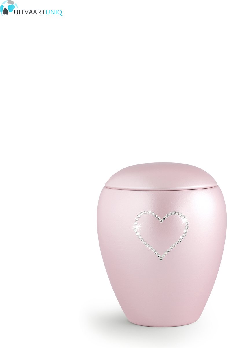 Dierenurn roze paarlemoer swarovski hart klein