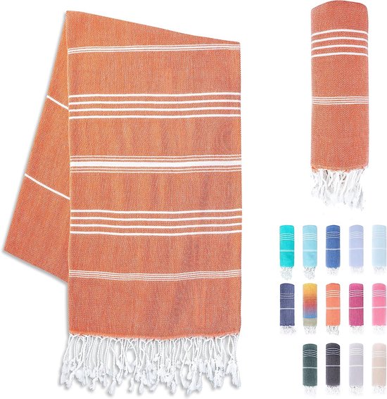 Premium fouta hammam handdoek met handgeknoopte franjes - 100% katoen hamamdoek 95x180 cm - OEKO-TEX 100 pestemal strandlaken - saunahanddoek & strandlaken (coral)
