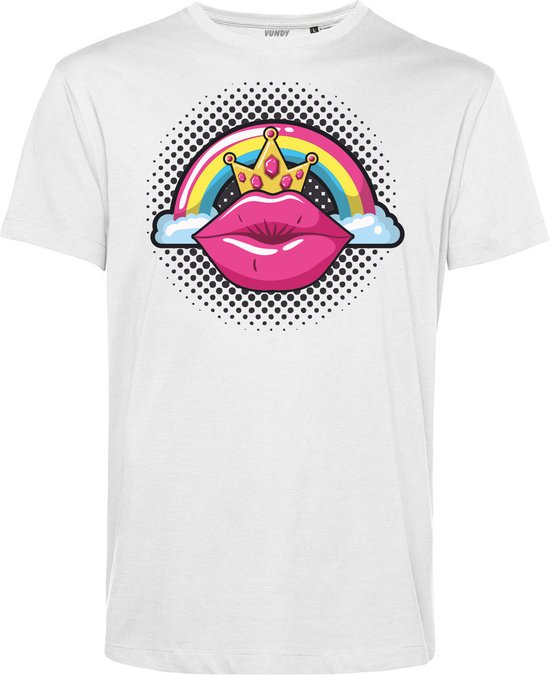 T-shirt Female PopArt Lips | Gay pride shirt kleding | Regenboog kleuren | LGBTQ | Wit | maat 3XL
