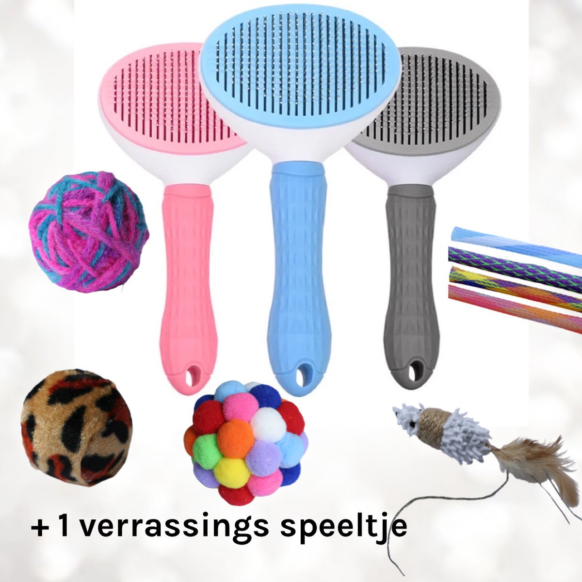 CHICNEST - Kattenborstel + verrassings speeltje ERBIJ! - Kattenkam - Borstel voor katten - katten Borstel voor langharig/kortharig - roze