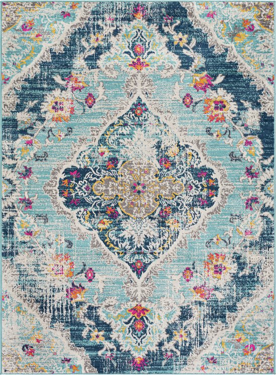 Tapis SURYA - Salon, Chambre - Tapis Oriental Vintage ROMY - Multicolore/ Blauw - 200x275 cm