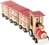 BRUBAKER Herbruikbare Houten Adventskalender zelf te vullen - Rode locomotief met 24 deuren - doe-het-zelf-kalender 47,5 x 9,5 x 14 cm