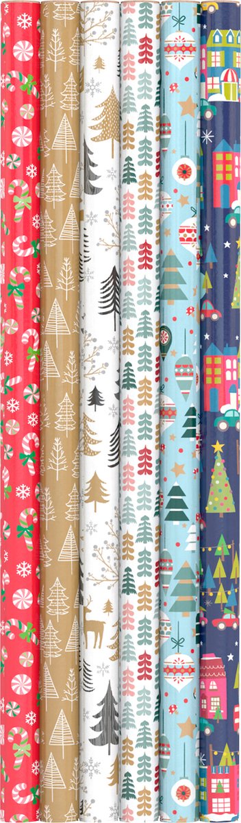 60 Rollen kerst inpakpapier, 70 x 200cm – Cadeau Papier Inpak Feest Kerstman Christmas