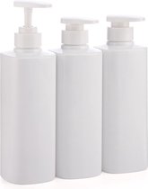 3 stuks zeepdispenserflessen, 500 ml shampooflessen met etiketten, navulbare handzeep-pompflessenset voor de douche in hotelbadkamer, wit