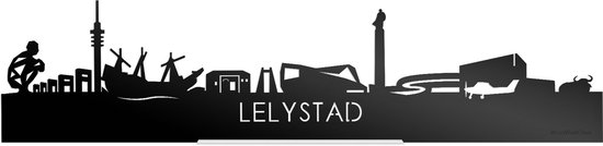 Standing Skyline Lelystad Zwart Glanzend - 40 cm - Woon decoratie om neer te zetten en om op te hangen - Meer steden beschikbaar - Cadeau voor hem - Cadeau voor haar - Jubileum - Verjaardag - Housewarming - Aandenken aan stad - WoodWideCities