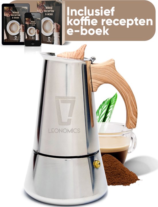 Leonomics Luxe Percolator voor 6 Koffiekopjes – RVS Espressomaker voor Inductie Kookplaat – Koffiezetapparaat 300 mL