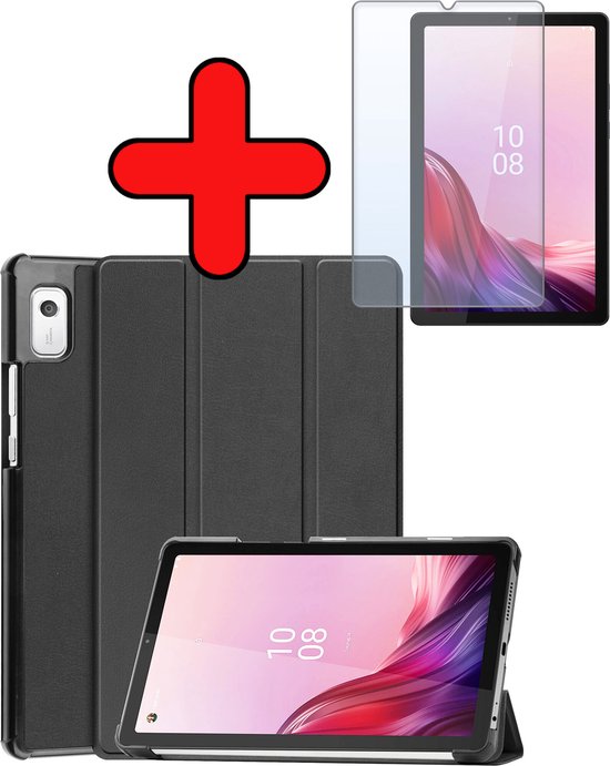 Hoes Geschikt voor Lenovo Tab M9 Hoes Book Case Hoesje Trifold Cover Met Screenprotector - Hoesje Geschikt voor Lenovo Tab M9 Hoesje Bookcase - Zwart