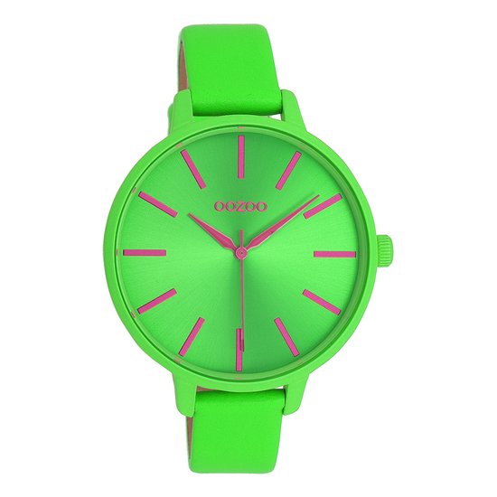 OOZOO Timepieces - Neon groene OOZOO horloge met neon groene leren band - C11183