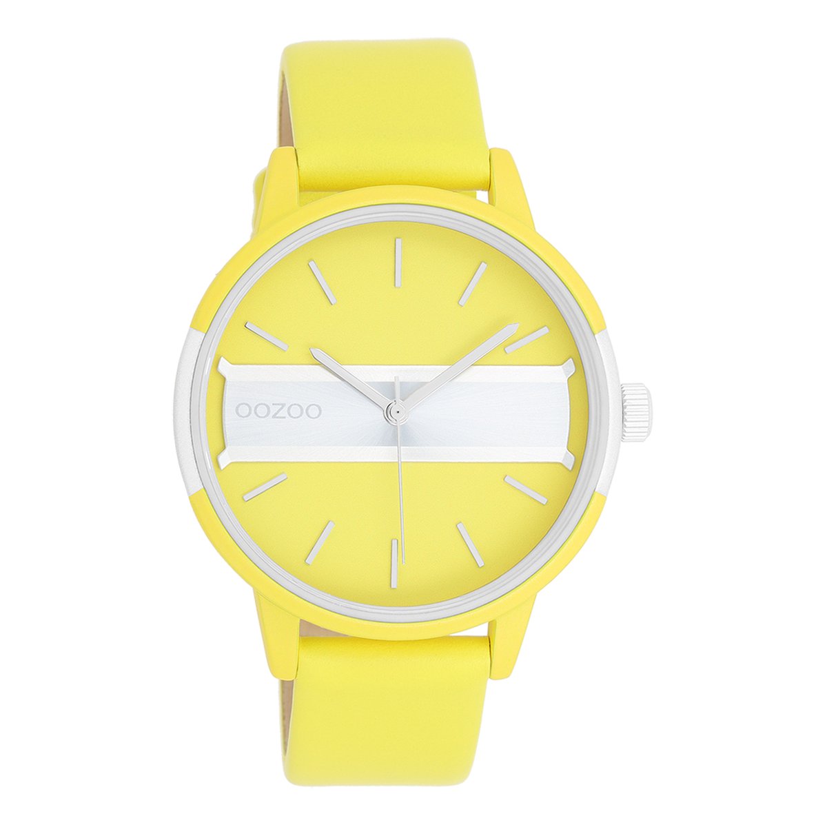 OOZOO Timepieces - Neon geel-goudkleurige OOZOO horloge met neon gele leren band - C11191