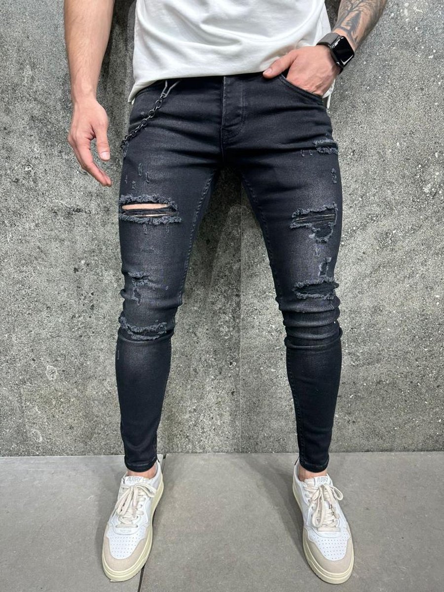 Jeans skinny déchiré extensible pour homme, trou détruit, Denim