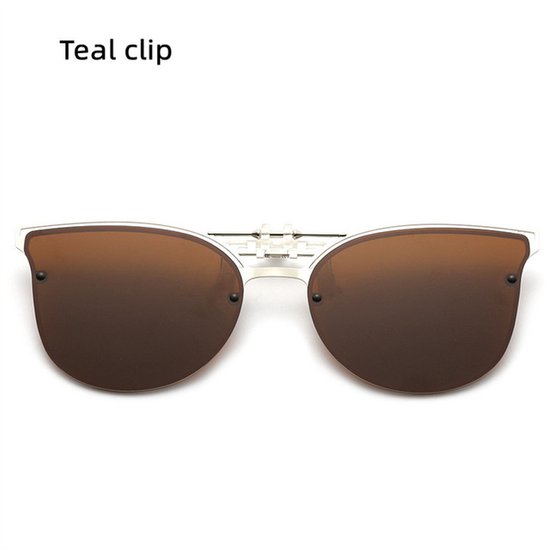 Clip on voorzetbril, cat eye, bruin, zilverkleur frame