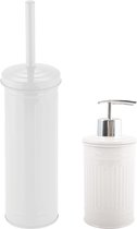 MSV Toiletborstel in houder 38 cm/zeeppompje 260 ml set Industrial - metaal - ivoor wit