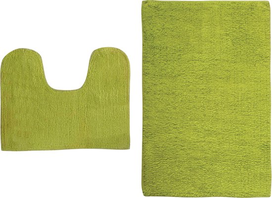MSV Badkamerkleedje/badmatten set - voor op de vloer - lime/appel groen - 45 x 70 cm/45 x 35 cm