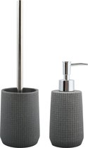 MSV Toiletborstel in houder 35 cm/zeeppompje 275 ml set Squares - Polyresin/rvs - donkergrijs