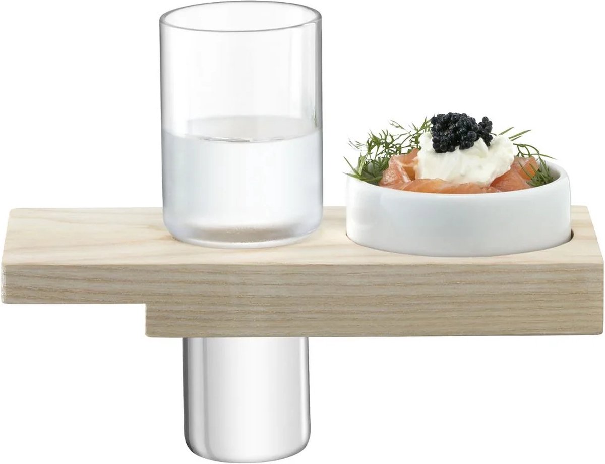 L.S.A. - Vodka Glas 400 ml met Serveerplank Set van 3 Stuks - Transparant