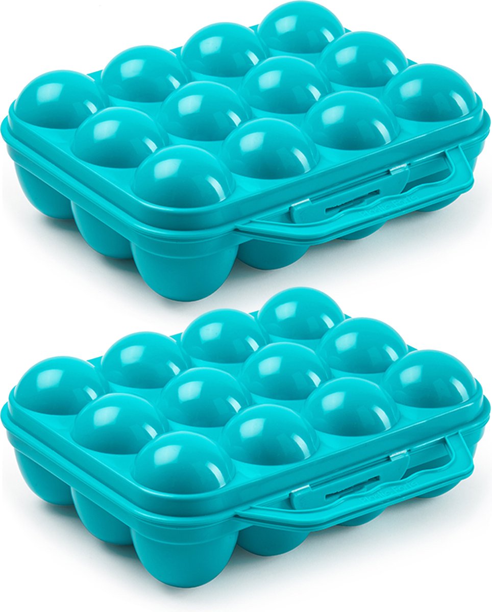 Plasticforte Eierdoos - 2x - koelkast organizer eierhouder - 12 eieren - blauw - kunststof - 20 x 18,5 cm