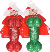 Honden speelgoed botten - 2x st - groen en rood - 16,5 cm - kerstcadeau huisdieren