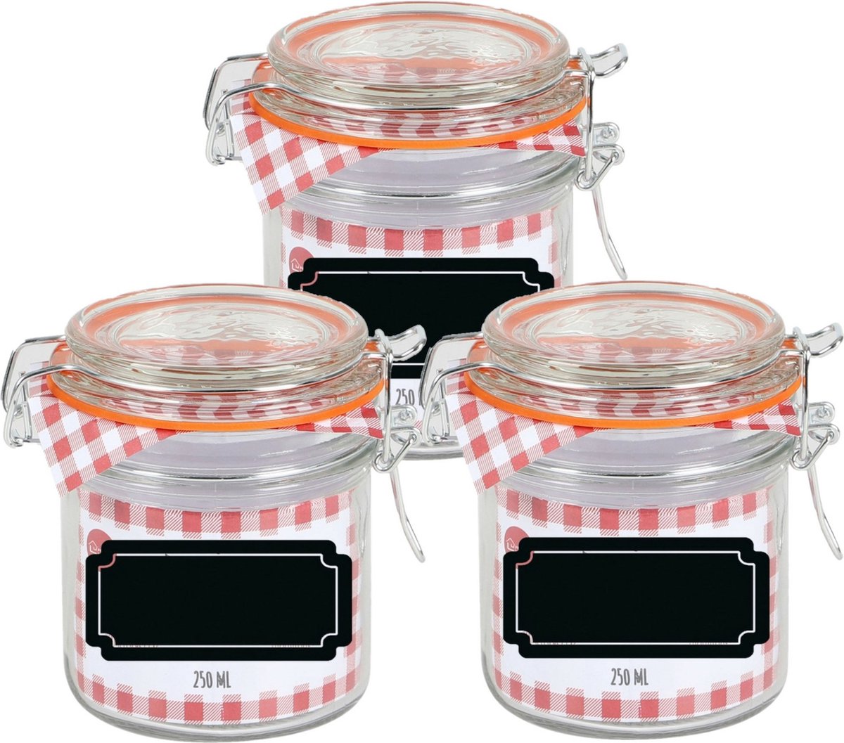 Weckpot/inmaakpot - 6x - 250 ml - glas - met beugelsluiting - incl. etiketten