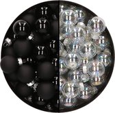 Mini kerstballen - 48x st - transparant parelmoer en zwart - 2,5 cm - glas