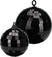 Grote discobal kerstballen - 2x stuks - zwart - 12 en 15 cm - kunststof