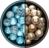 Decoris kerstballen - 74x st - champagne en ijsblauw - 6 cm - kunststof