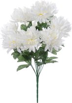 Louis Maes Kunstbloemen boeket crysanten met bladgroen - wit - H45 cm - Sierbloemen