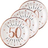 Verjaardag feest bordjes leeftijd - 50x - 50 jaar - rose goud - karton - 22 cm - rond