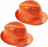 Trilby hoed met pailletten - 2x - oranje - glitter