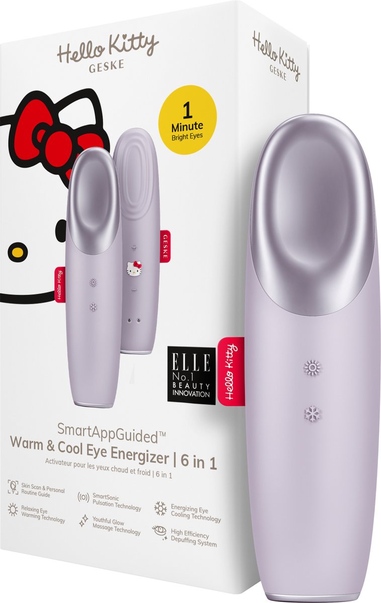 GESKE x Hello Kitty | SmartAppGuided™ Warm & Cool Eye Energizer | 6 in 1 | Oogmassageapparaat | Apparaat tegen donkere kringen | Traanzakjes en hangende oogleden verwijderen | Elektrische oogmassage