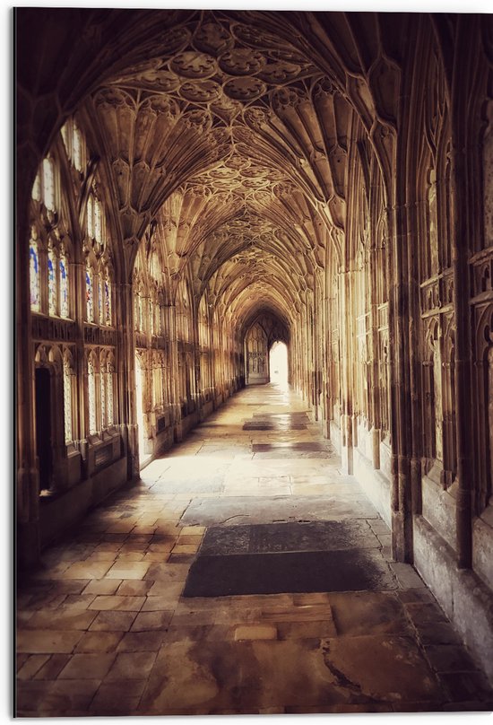 Dibond - Gangen van Kathedraal van Gloucester, Engeland - 50x75 cm Foto op Aluminium (Met Ophangsysteem)