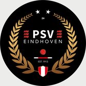PSV Schilderij - Gouden Krans - Voetbal - Muurcirkel - Poster - Wanddecoratie op Aluminium (Dibond) - 60x60cm - Inclusief Gratis Ophangsysteem
