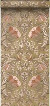 ESTAhome behang vintage bloemen in art nouveau stijl goud en terracotta roze - 139568 - 0.53 x 10.05 m