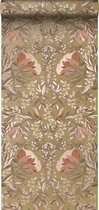 ESTAhome behangpapier vintage bloemen in art nouveau stijl goud en terracotta roze - 53 cm x 10.05 m - 139568