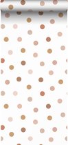 Papier peint à pois ESTAhome rose tendre, beige et terre cuite - 139349 - 0,53 x 10,05 m