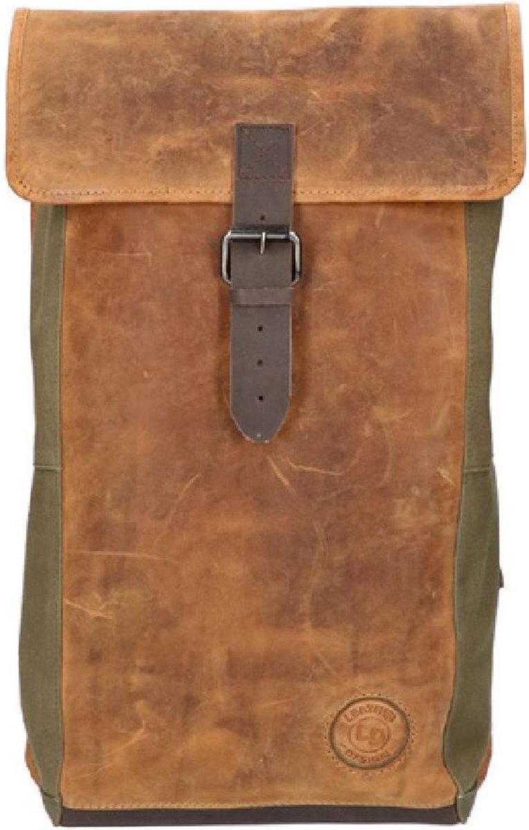 Leather Design Willow Rugtas - Canvas met Leer - Groen / Cognac