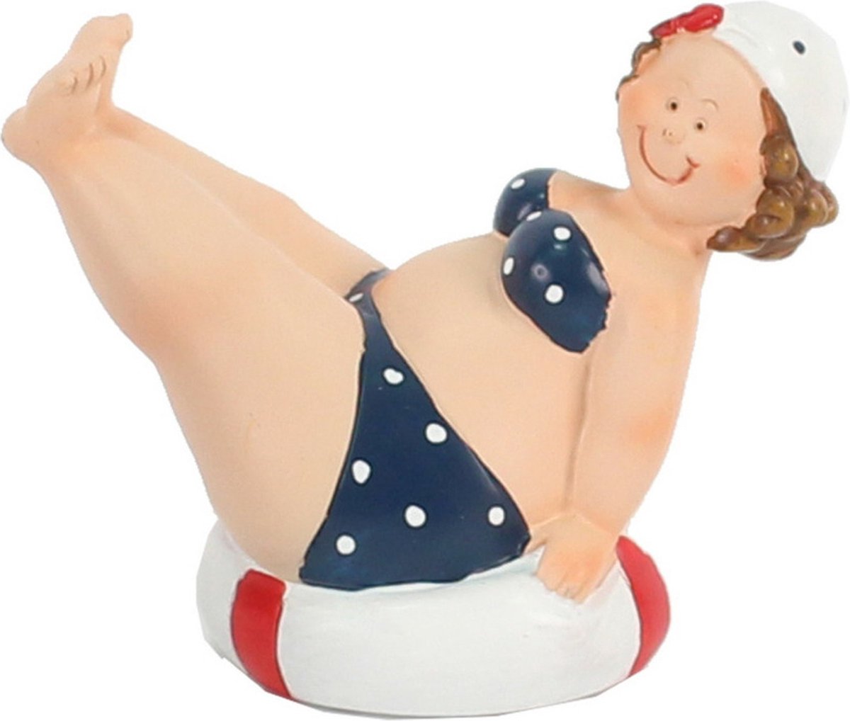 Home decoratie beeldje dikke dame - blauw badpak - 10 cm