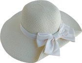 RAMBUX® - Chapeau de Soleil Femme - Blanc Lait avec Noeud Witte - Chapeau de Plage en Osier - Chapeau de Paille Résistant aux UV - Chapeau Ajustable & Pliable - 55-58 cm