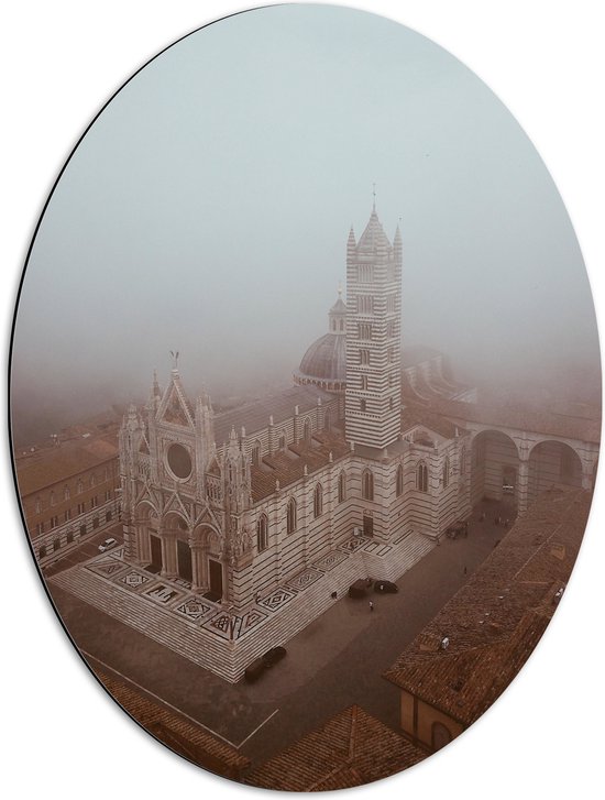 Dibond Ovaal - Bovenaanzicht van Kathedraal in Siena, Italie - 51x68 cm Foto op Ovaal (Met Ophangsysteem)