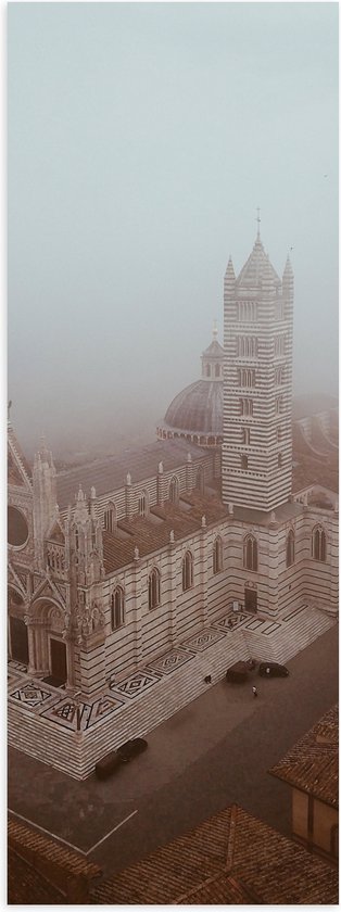 Poster Glanzend – Bovenaanzicht van Kathedraal in Siena, Italie - 20x60 cm Foto op Posterpapier met Glanzende Afwerking