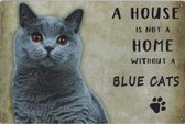 Metalen wandbord Kat - A House Is Not A Home Without a Blue Cats - 20 x 30 cm