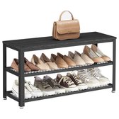 Goliving Schoenenrek – Schoenenbank – Halbank – Industrieel – 30 x 80 x 45 cm – Metaal – Zwart Hout