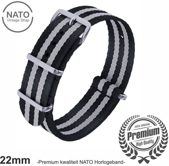 Dcasmo group Militaire Type Nato Zwarte Perlon Horlogeband 15 mm voor Heren New Old Stock 1960 - Originele Vintage Armband - Antieke Horlogeband Strap - Gouden Gesp