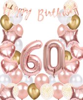 Snoes Ballonnen 60 Jaar Rose Gold White Dots - Compleet Feestpakket met cijfer ballon 60 jaar - Verjaardag Versiering Slinger Happy Birthday – Folieballon – Latex Ballonnen - Helium Ballonnen - Rose Feestpakket