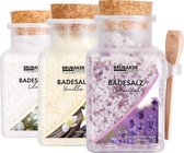 BRUBAKER Badzout set 3 x 400 g - Lelie vanille en lavendel geur - Bad toevoeging met natuurlijke extracten - Wellness bad voor ontspanning en lichaamsverzorging - Moederdag cadeautje