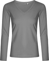 Women's V-hals T-shirt met lange mouwen Steel Grey - XL